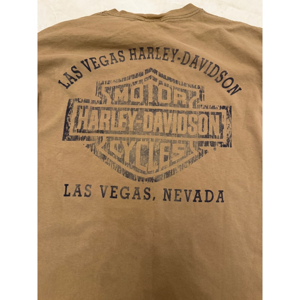 Harley-Davidson Las Vegas Long Sleeve T-Shirt Mens Large Tan Brown Distressed